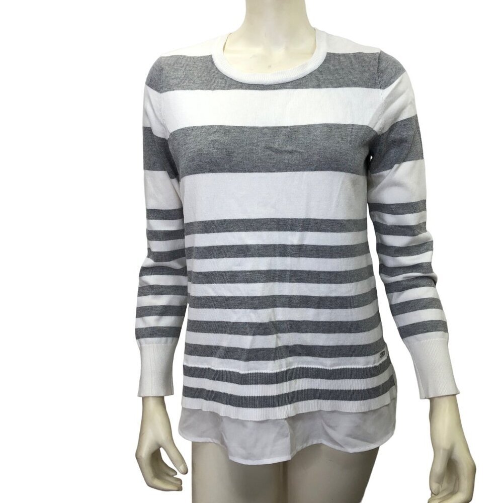 CALVIN KLEIN  GRAY & WHITE SWEATER TOP Md‎